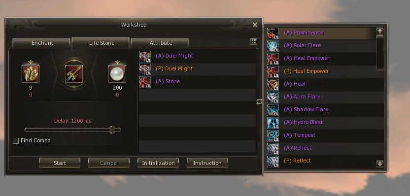 Three chosen skills listed in the window, with Start and Cancel enabled