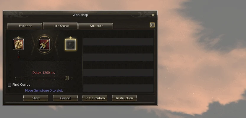 Life Stone in the left slot and the message asking for the Gemstone