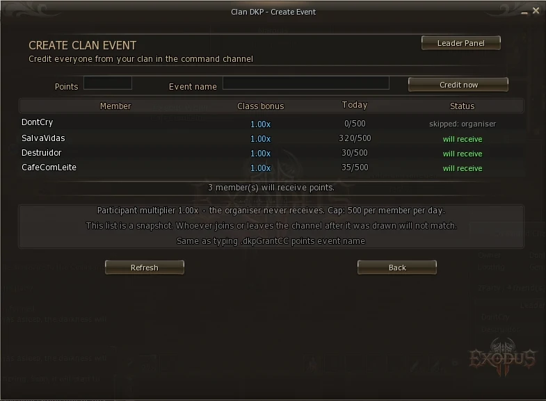 Create event screen