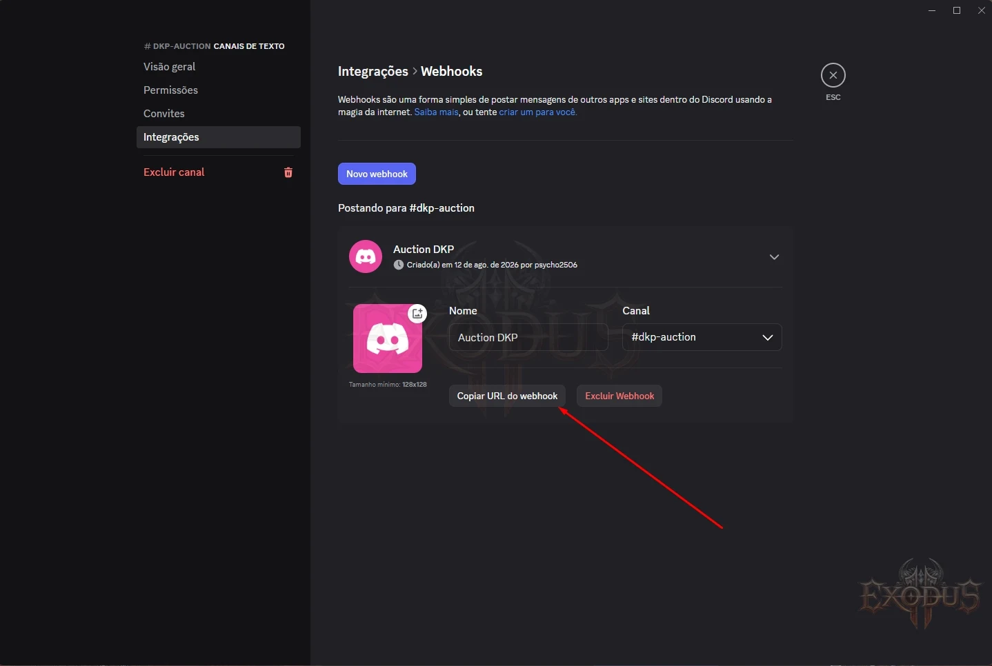 Copying the webhook URL