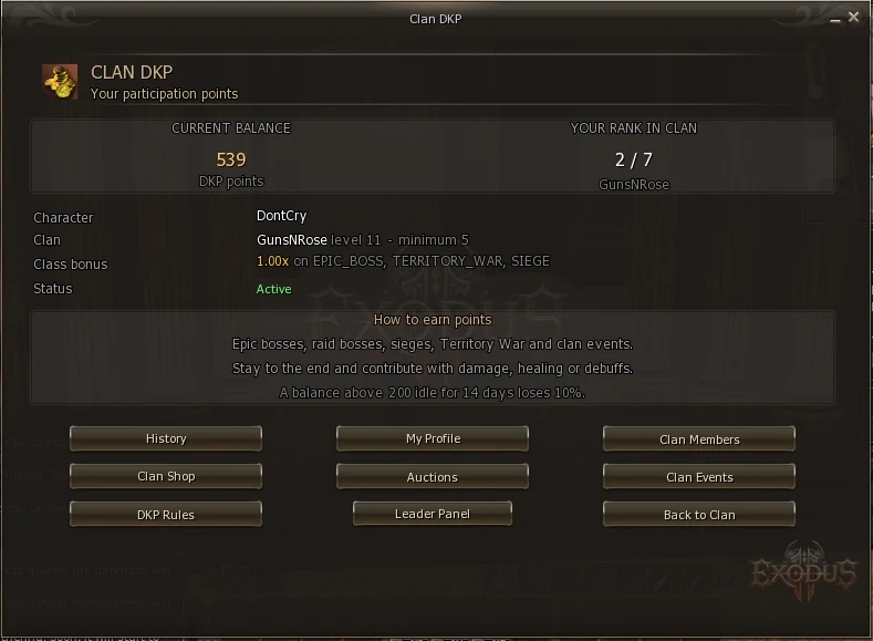 Main screen as seen by leader or officer