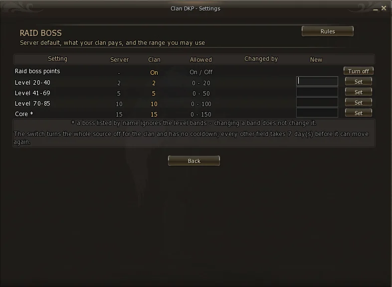 Raid boss settings