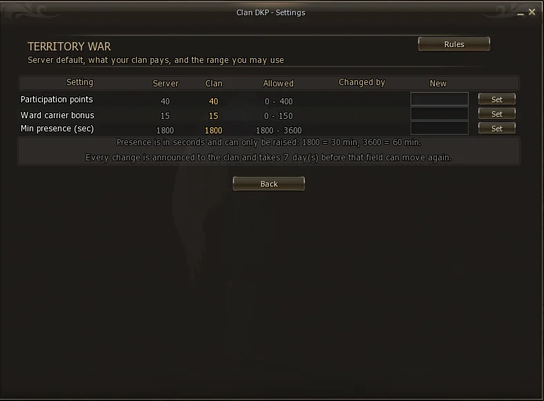 Territory War settings