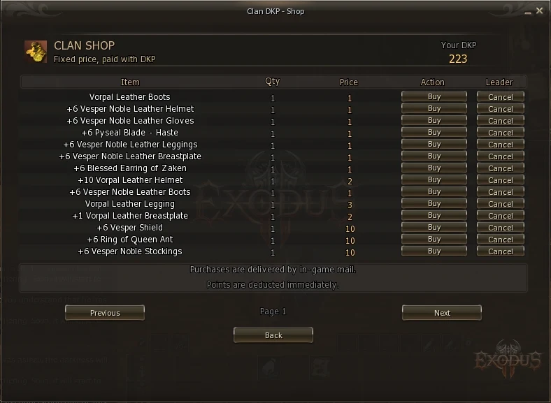 Clan shop