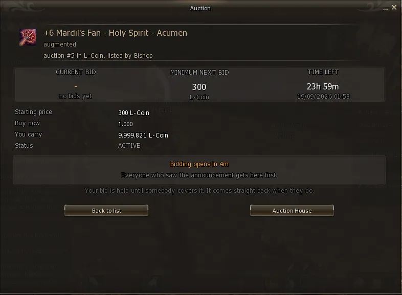 Item on auction inside the 5 minute window